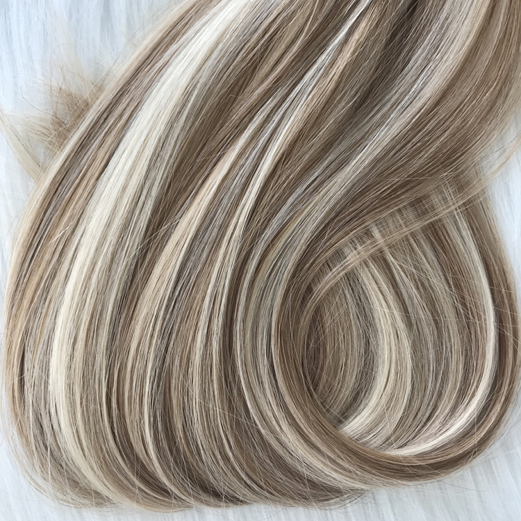 Seamless double drawn clip on hair extension manufacturers balayage mixed ash blonde color YJ300